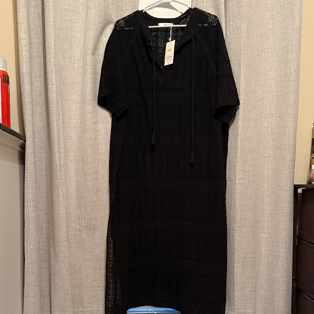 BNWT MNG Mango black light knot black coverup kaftan dress XS-S